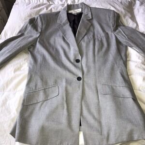 Jones New York Blazer Gray Fitted Sz12 Lined Pockets Rayon Pre-Owned